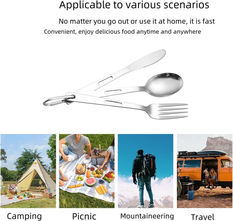 Sudraba trauki Galda piederumi 1/3/6 gab. Āra kempinga trauki Piknika nerūsējošā tērauda nazis Dakša Karote Ceļojumu pārnēsājami galda piederumi