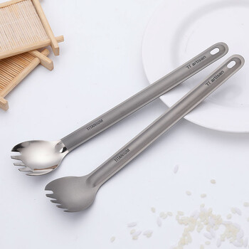 Tiartisan титаниева лъжица Spork с дълга дръжка и полирана купа Свръхлек комплект преносими прибори за хранене на открито Оборудване за къмпинг