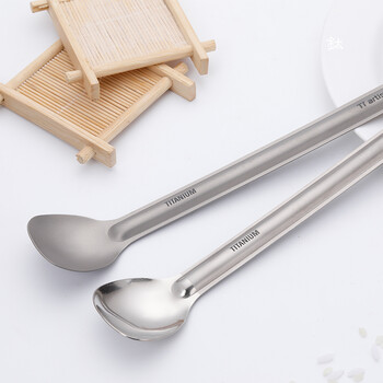 Tiartisan титаниева лъжица Spork с дълга дръжка и полирана купа Свръхлек комплект преносими прибори за хранене на открито Оборудване за къмпинг