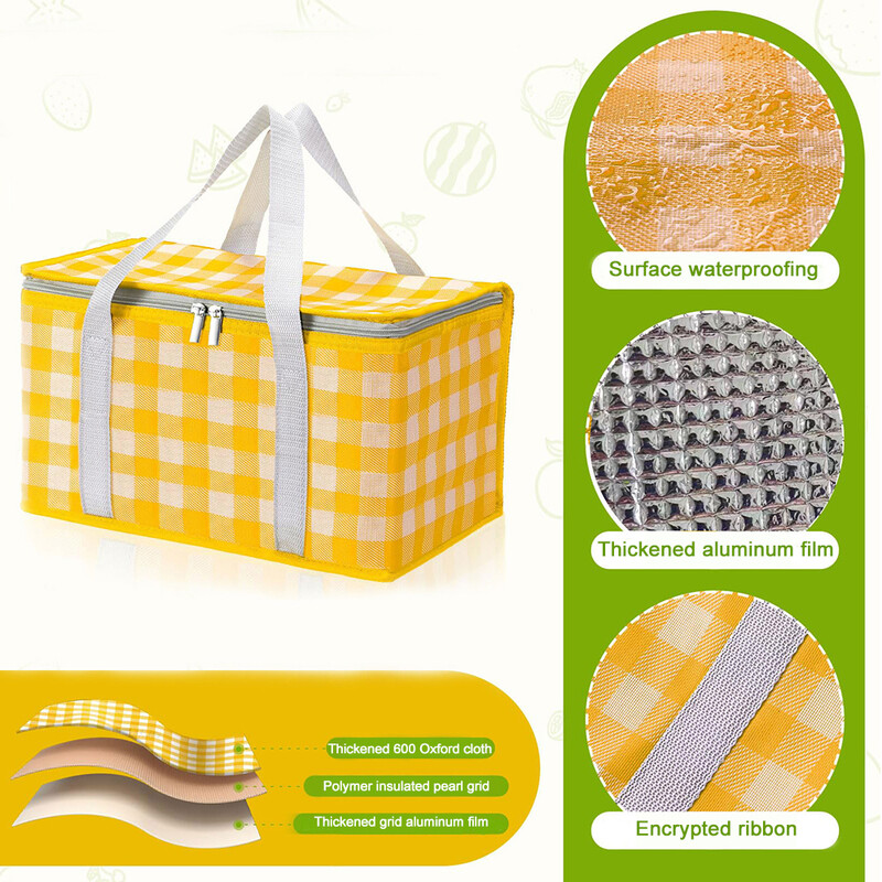 Izolēta piknika soma ar diviem rāvējslēdzējiem kempinga pusdienu soma Lielas ietilpības rūtainā pusdienu soma Daudzfunkcionāla āra pludmales grilēšanai