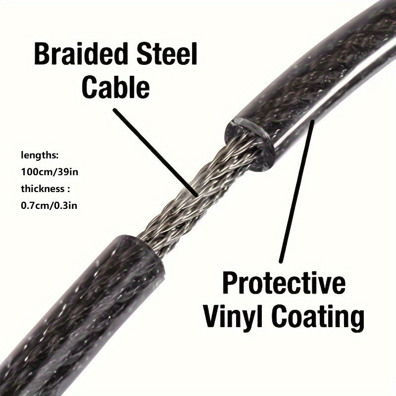 Kombinēta velosipēda slēdzene pret zādzību — spēcīgs tērauda kabelis, izturīgs pret urbšanu, izturīgs pret skrāpējumiem — viegli nostipriniet savu velosipēdu