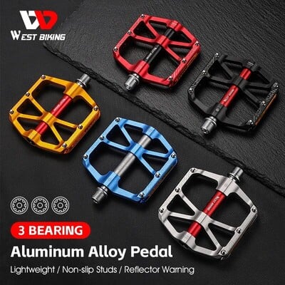 WEST BIKING CNC 3 lagăre pedale de bicicletă ultraușoare BMX MTB pedale de bicicletă de șosea Piese de ciclism reflectorizante din aliaj de aluminiu anti-alunecare