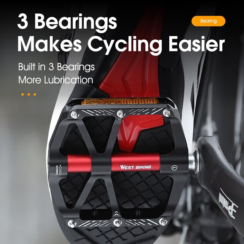 WEST BIKING CNC 3 Bearing Velosipēdu pedāļi Īpaši vieglie BMX MTB šosejas velosipēdu pedāļi Neslīdošas alumīnija sakausējuma atstarojošas riteņbraukšanas daļas