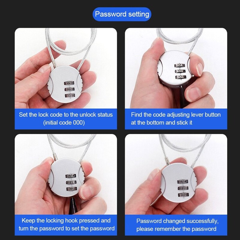 Sârmă extinsă Lacăt pentru cască de motocicletă Blocare antifurt inteligentă cu combinație Lacăt cu cifre Sârmă de sârmă Lacăt cod încuietoare de securitate