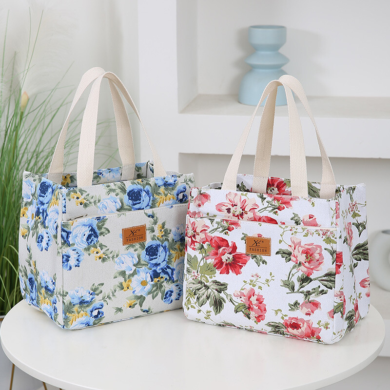 Modes ziedu apdrukas pusdienu soma, izolēta liela ietilpība, Bento soma termiskā dzesētāja rokassomiņa skolas darbam ceļojumu piknika soma Jauna