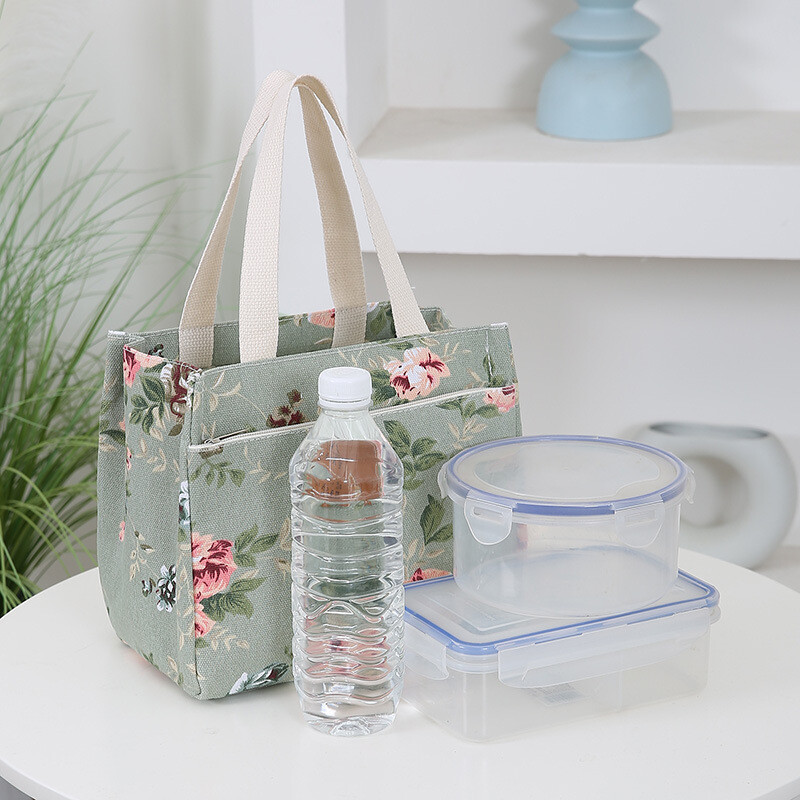 Modes ziedu apdrukas pusdienu soma, izolēta liela ietilpība, Bento soma termiskā dzesētāja rokassomiņa skolas darbam ceļojumu piknika soma Jauna