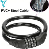 Velosipēda bloķēšanas kabelis, Velosipēdu slēdzenes Lieljaudas pretaizdzīšanas, Drošības 4 ciparu atiestatāms kombinēts pārnēsājams koda slēdzenes kabelis velosipēdam