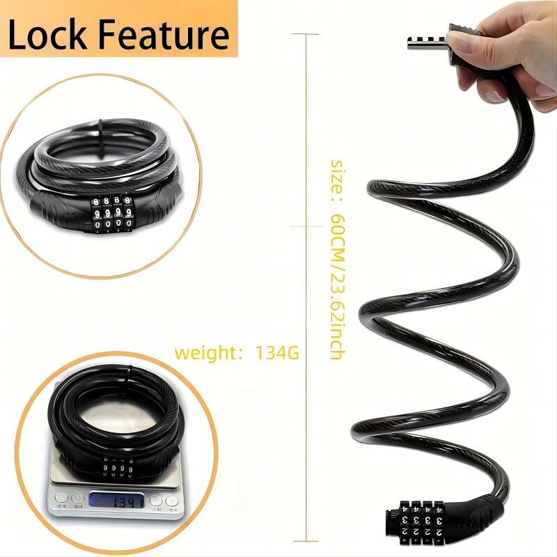 Velosipēda bloķēšanas kabelis, Velosipēdu slēdzenes Lieljaudas pretaizdzīšanas, Drošības 4 ciparu atiestatāms kombinēts pārnēsājams koda slēdzenes kabelis velosipēdam