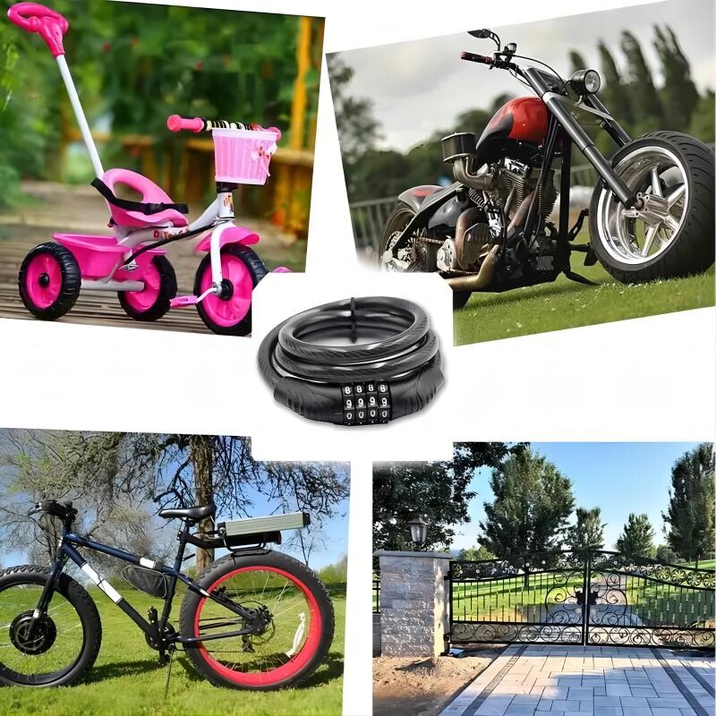 Velosipēda bloķēšanas kabelis, Velosipēdu slēdzenes Lieljaudas pretaizdzīšanas, Drošības 4 ciparu atiestatāms kombinēts pārnēsājams koda slēdzenes kabelis velosipēdam