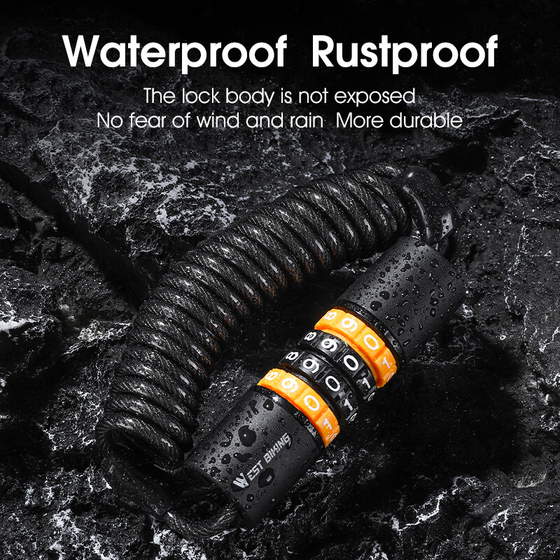 WEST BIKING Portatīvā velosipēda slēdzene Parole Virve Ķivere Slēdzene Velosipēda drošības slēdzene Tērauda stieples slēdzene Kalnu velosipēda mugursomas slēdzene Cinks