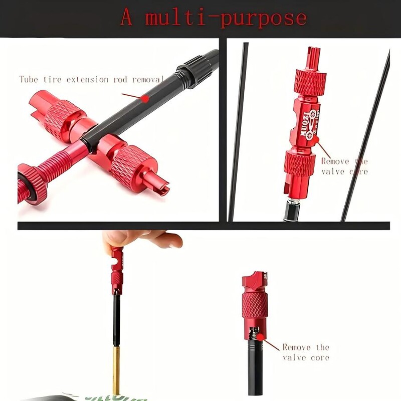 Višenamjenski alat za jezgru ventila bicikla od 2 komada s uklonjivom kapom ventila od američke i francuske legure aluminija, produžetkom cijevi