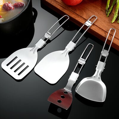 1 buc. Spatulă pliabilă pentru picnic în aer liber, pentru camping, pentru gătit, portabilă, din oțel inoxidabil 304, lingură pentru masă, spatulă, lingură pentru supă, veselă de călătorie