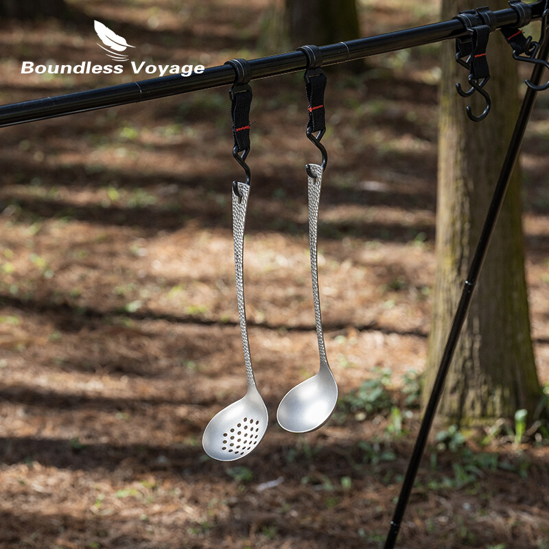 Neierobežota Voyage titāna karote 1 gab. Izturīgs zupas kauss ar gariem rokturiem servēšanas karotes kausi mērču mērču gatavošanai