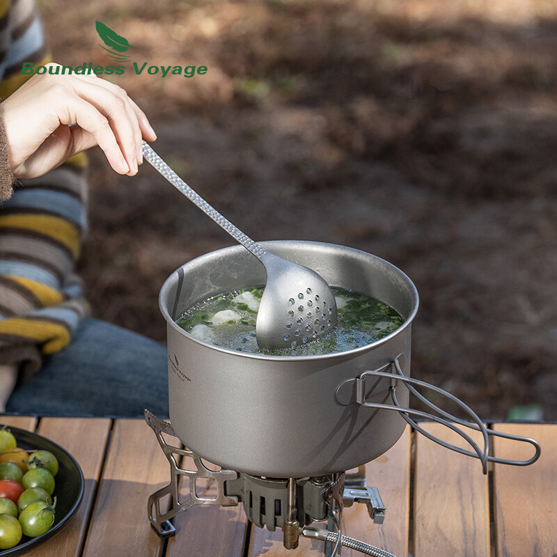 Neierobežota Voyage titāna karote 1 gab. Izturīgs zupas kauss ar gariem rokturiem servēšanas karotes kausi mērču mērču gatavošanai