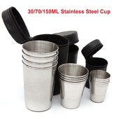 Āra nerūsējošā tērauda krūzes komplekts ar PU ādas vāciņu, atkārtoti lietojama kafijas krūze, vīna krūzes, kempinga ceļojumu krūze, 30 ml, 70 ml, 15
