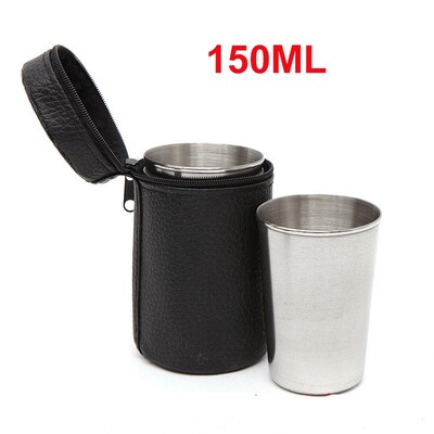 Āra nerūsējošā tērauda krūzes komplekts ar PU ādas vāciņu, atkārtoti lietojama kafijas krūze, vīna krūzes, kempinga ceļojumu krūze, 30 ml, 70 ml, 15