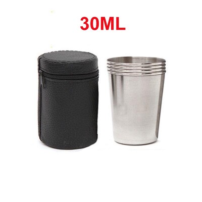 Āra nerūsējošā tērauda krūzes komplekts ar PU ādas vāciņu, atkārtoti lietojama kafijas krūze, vīna krūzes, kempinga ceļojumu krūze, 30 ml, 70 ml, 15
