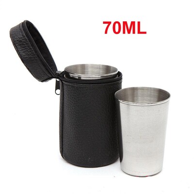 Āra nerūsējošā tērauda krūzes komplekts ar PU ādas vāciņu, atkārtoti lietojama kafijas krūze, vīna krūzes, kempinga ceļojumu krūze, 30 ml, 70 ml, 15