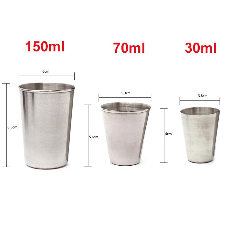 Āra nerūsējošā tērauda krūzes komplekts ar PU ādas vāciņu, atkārtoti lietojama kafijas krūze, vīna krūzes, kempinga ceļojumu krūze, 30 ml, 70 ml, 15