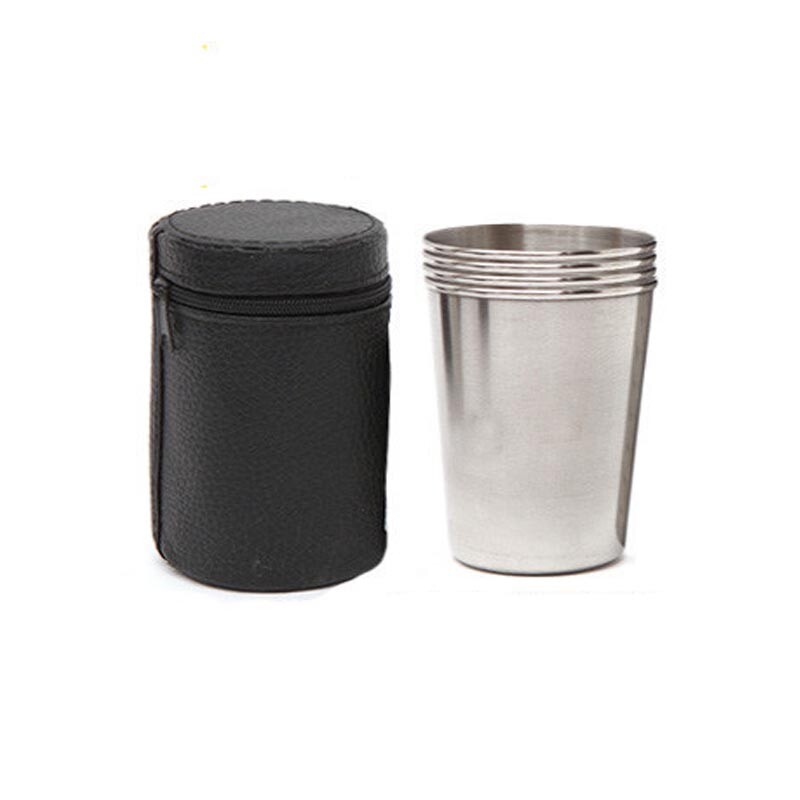 Āra nerūsējošā tērauda krūzes komplekts ar PU ādas vāciņu, atkārtoti lietojama kafijas krūze, vīna krūzes, kempinga ceļojumu krūze, 30 ml, 70 ml, 15