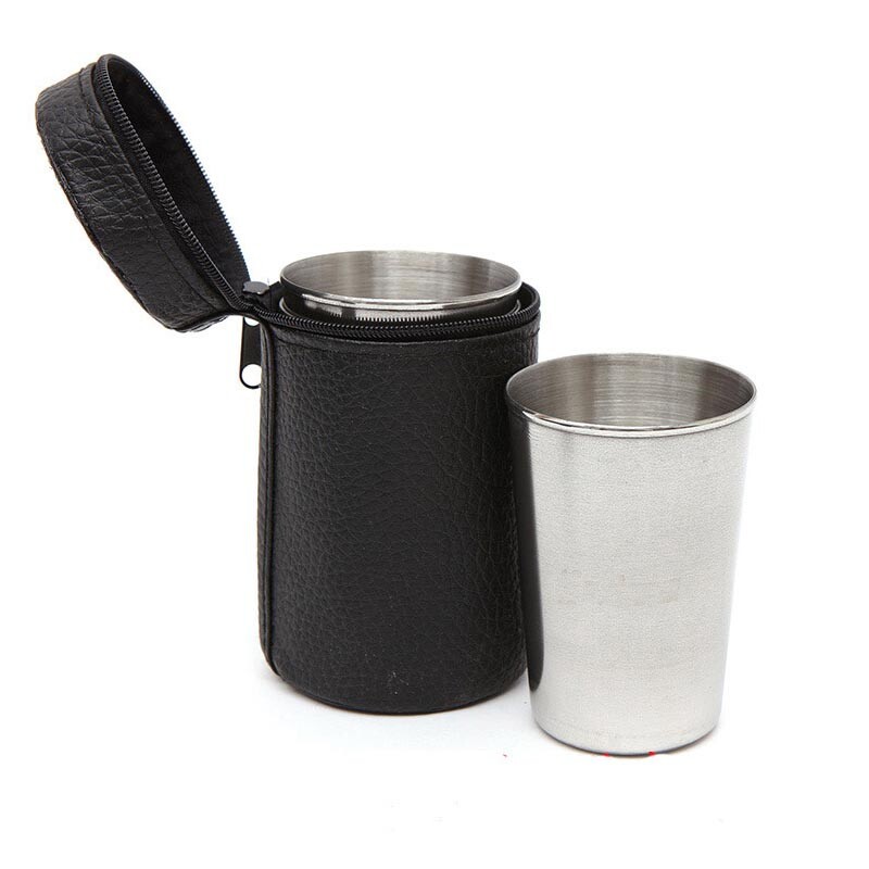 Āra nerūsējošā tērauda krūzes komplekts ar PU ādas vāciņu, atkārtoti lietojama kafijas krūze, vīna krūzes, kempinga ceļojumu krūze, 30 ml, 70 ml, 15