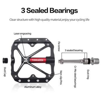 ThinkRider Flat Bike Pedals MTB Road 3 Sealed Bearings Πεντάλ ποδηλάτου Πεντάλ ποδηλάτου βουνού Εξάρτημα αξεσουάρ ευρείας πλατφόρμας