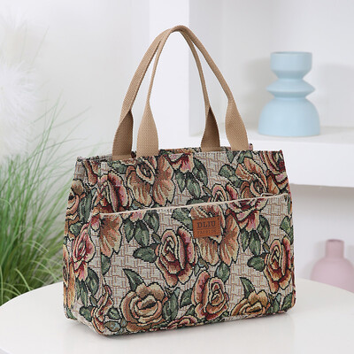 Ziedu apdrukas sieviešu soma, smaga auduma soma, pārnēsājama darbam, augstas ietilpības modes soma visiem gadījumiem