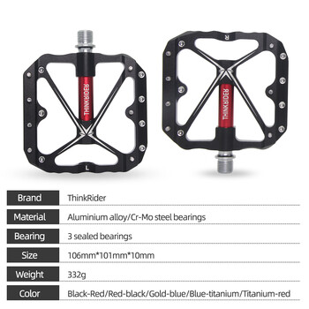 ThinkRider Flat Bike Pedals MTB Road 3 Sealed Bearings Πεντάλ ποδηλάτου Πεντάλ ποδηλάτου βουνού Εξαρτήματα ευρείας πλατφόρμας