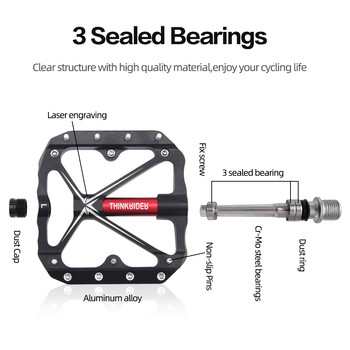 ThinkRider Flat Bike Pedals MTB Road 3 Sealed Bearings Πεντάλ ποδηλάτου Πεντάλ ποδηλάτου βουνού Εξαρτήματα ευρείας πλατφόρμας