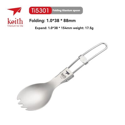 Kīta titāna galda piederumi Spork Fork Karote Pārnēsājami Veselīgi, Viegli āra piknika saliekamie galda piederumi Ti5301