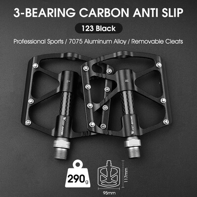 WEST BIKING Velosipēdu pedāļi 3 gultņi Ultravieglie oglekļa šķiedras caurules šosejas velosipēdu pedāļi BMX MTB plakanie pedāļi Profesionālās velosipēdu daļas