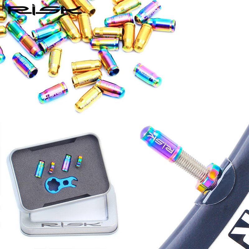 RISC Capac de supapă Presta biciclete din aliaj de titan Bicicletă de drum Set capace de supapă Schrader Protector acoperit Anvelopă franceză rezistentă la praf Ciclism