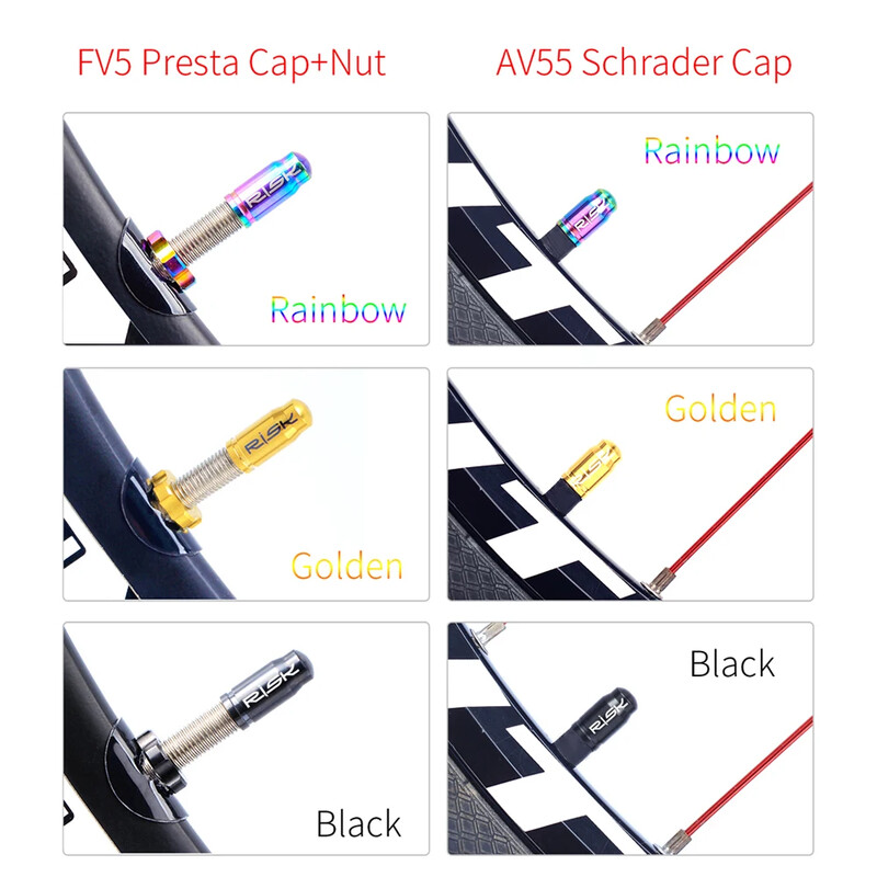 RISC Capac de supapă Presta biciclete din aliaj de titan Bicicletă de drum Set capace de supapă Schrader Protector acoperit Anvelopă franceză rezistentă la praf Ciclism