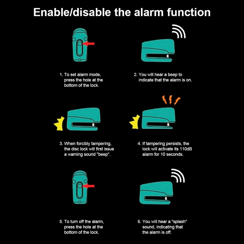 Zámok kotúčovej brzdy motocyklového alarmu s kľúčmi, elektrický zámok kotúčovej brzdy bicykla, proti krádeži pre bicykel a motorový skúter