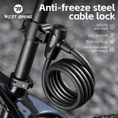 WEST BIKING Anti-freeze velosipēda kabeļa slēdzene 1,2/1,5 m bieza pretaizdzīšanas drošības slēdzene pārnēsājama velosipēda slēdzene MTB šosejas velosipēdu piederumi