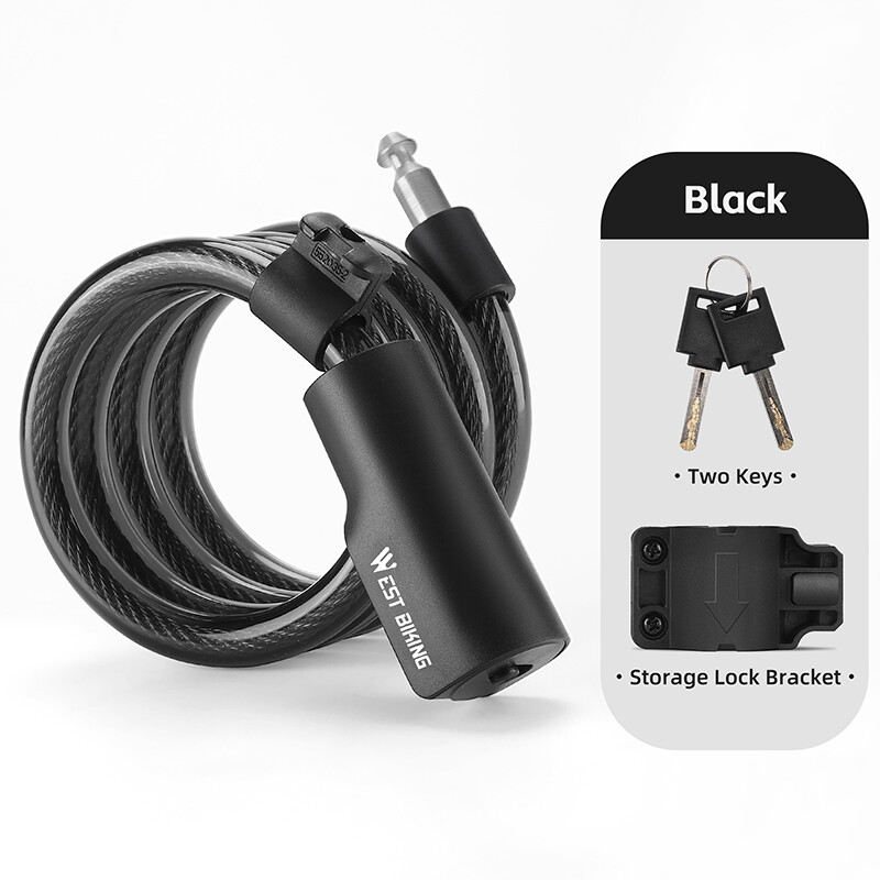 WEST BIKING velosipēda slēdzene Pārnēsājama pretaizdzīšanas troses slēdzene MTB šosejas velosipēda drošības slēdzene Motors E-velosipēda slēdzene ar 2 atslēgām riteņbraukšanas piederumu