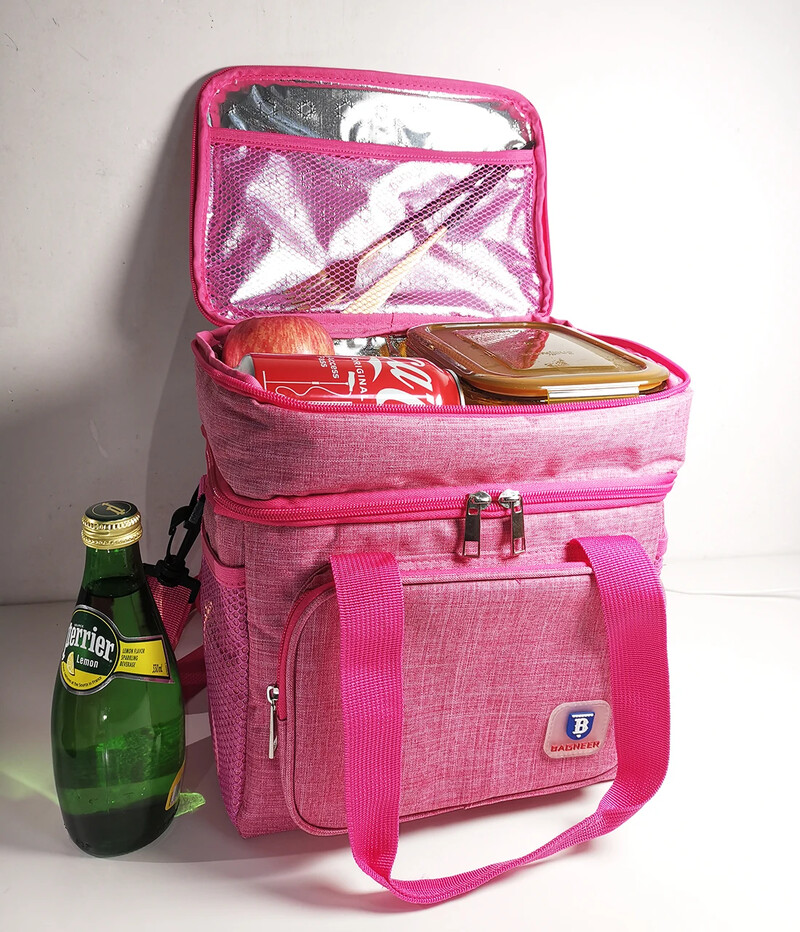 Kempinga termiskās pusdienu somas Divslāņu izolēti piknika ēdieni, dzērieni, ledusskapi