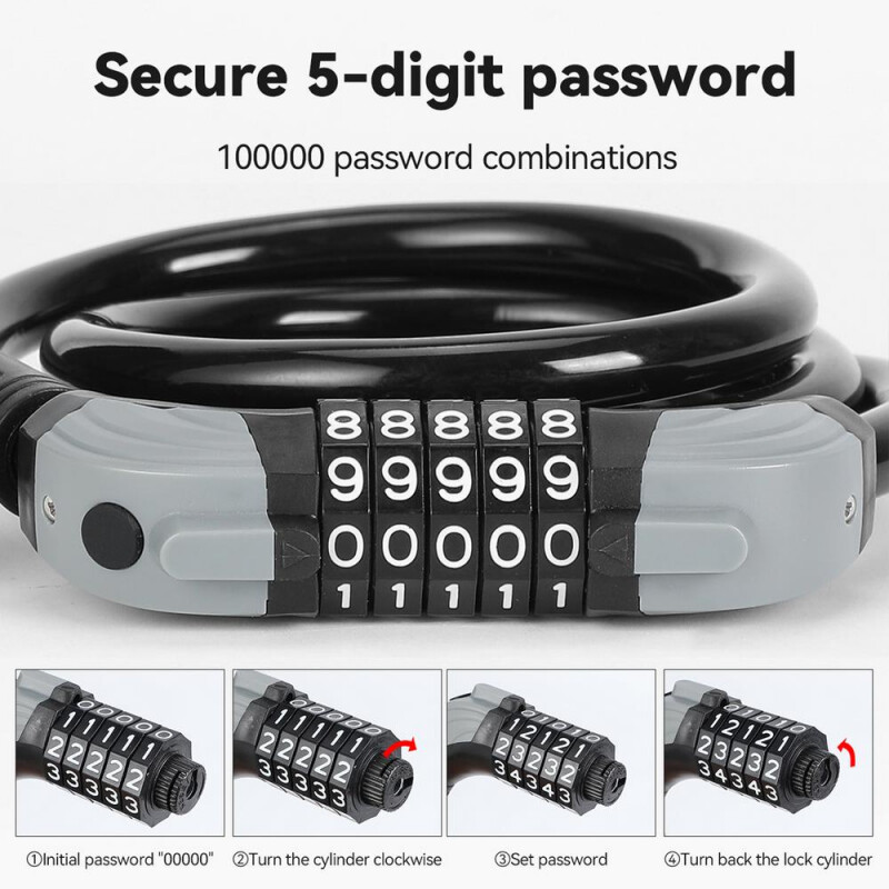 Univerzalna brava za bicikl, brdski bicikl, brava s lozinkom za brdski bicikl s 5 znamenki, zaštita od krađe, prijenosni sigurnosni čelični lanac, brava s lozinkom za motocikl