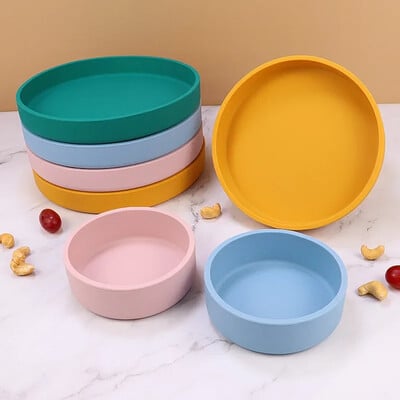 În aer liber, stil nordic, farfurie rotundă din silicon de 15 cm, set de calitate alimentară, cuptor cu microunde, farfurie încălzită, bol pentru hrănire pentru animale de companie