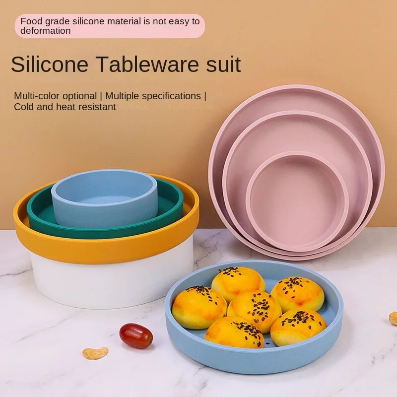 Āra ziemeļvalstu stila 15 cm silikona apaļš pusdienu šķīvis pārtikas kvalitātes komplekts Mikroviļņu krāsnī apsildāms cepšanas šķīvis mājdzīvnieku barošanas bļoda