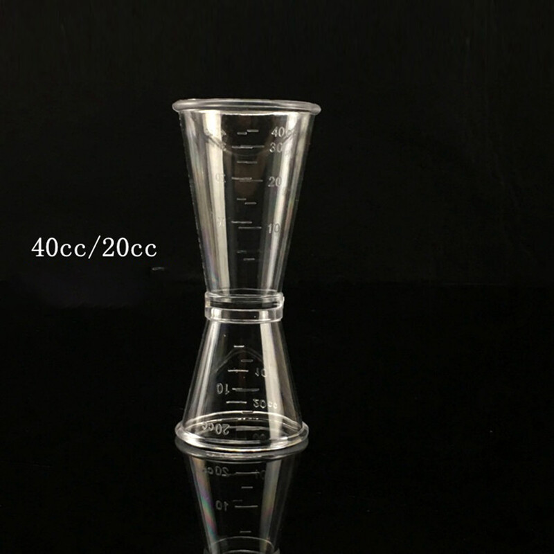 Divkārša caurspīdīga Jigger unces krūze 10/20 ml 20/40 ml plastmasas sveķu piena tēja kafijas maisīšanas skala mērglāze mājas bāra piederumi
