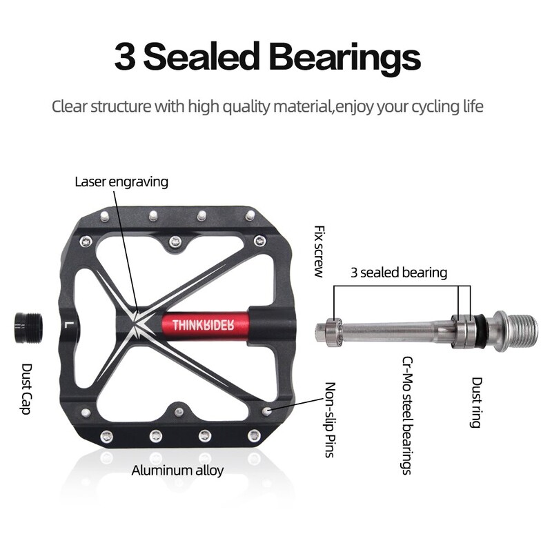 ThinkRider Flat Bike Pedale MTB Road 3 Sealed Bearings Pedale za bicikle Pedale za brdske bicikle Wide Platform Accessories Dio