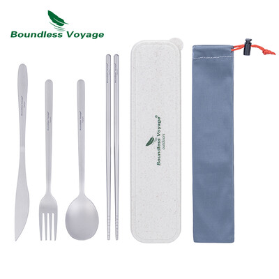 Boundless Voyage din titan Tacâmuri de camping Set de tacâmuri utilitare Bețișoare Cuțit Furculiță Set de linguri