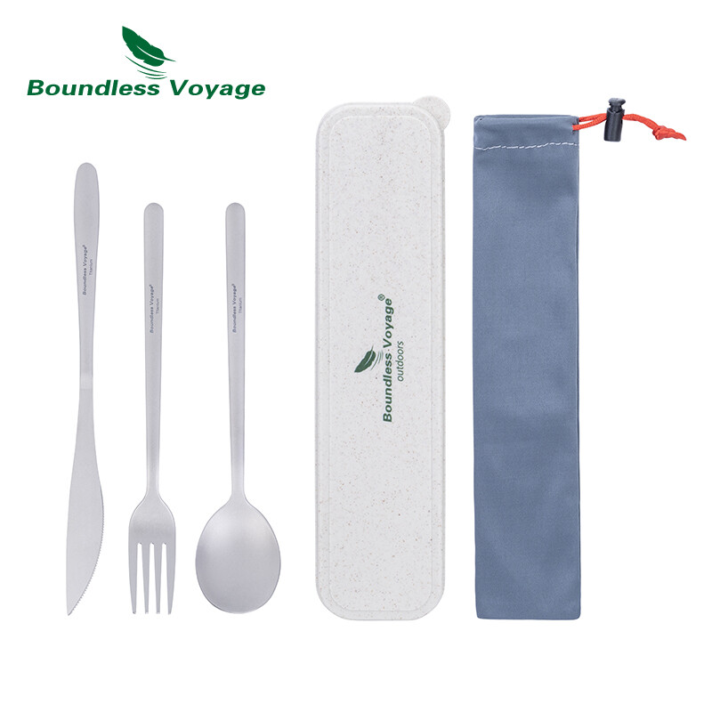 Boundless Voyage din titan Tacâmuri de camping Set de tacâmuri utilitare Bețișoare Cuțit Furculiță Set de linguri