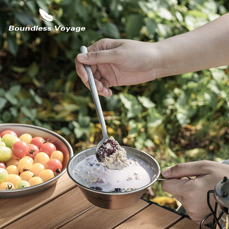 Boundless Voyage din titan Tacâmuri de camping Set de tacâmuri utilitare Bețișoare Cuțit Furculiță Set de linguri