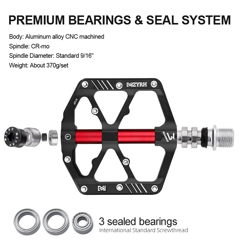 Atstarojošs velosipēda pedālis 3 gultņi neslīdoši MTB pedāļi alumīnija sakausējuma plakani Piemērojami ūdensizturīgi velosipēdu daļas