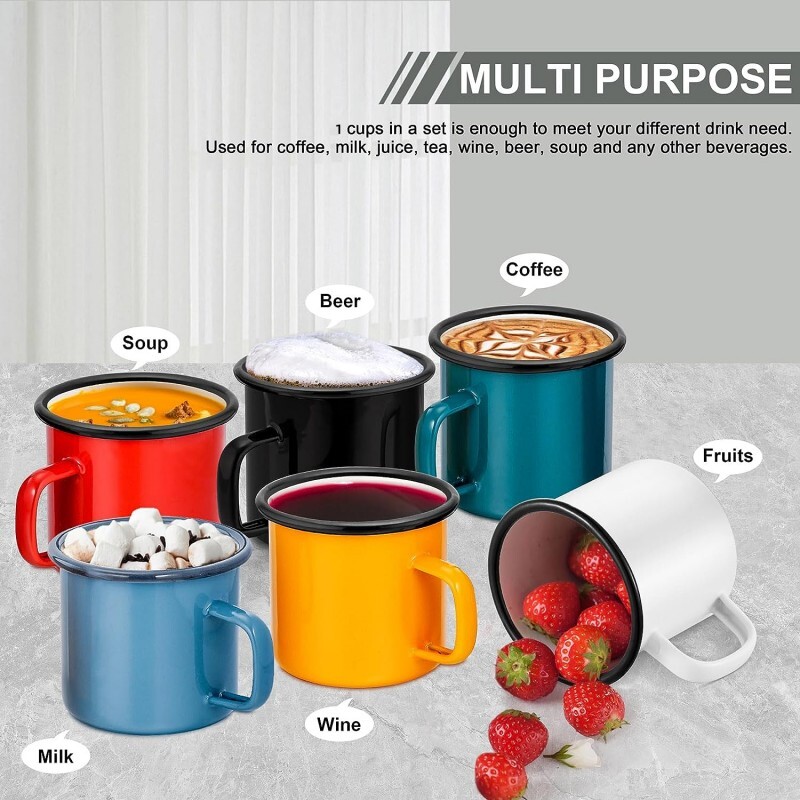 Emajlirana šalica za kampiranje od 350 ml Višebojne prijenosne šalice za kampiranje za piknik na otvorenom, ruksak, šalice za doručak, putovanja i dom