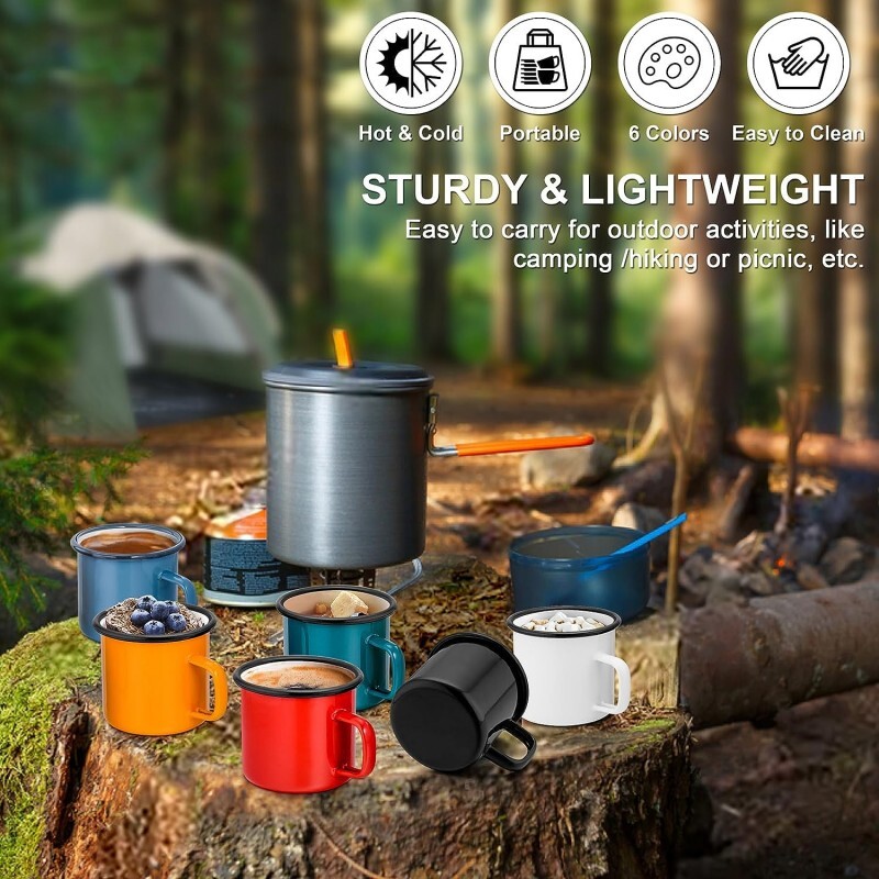 Emajlirana šalica za kampiranje od 350 ml Višebojne prijenosne šalice za kampiranje za piknik na otvorenom, ruksak, šalice za doručak, putovanja i dom