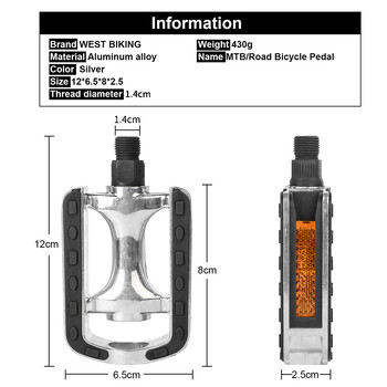 WEST BIKING Πεντάλ ποδηλάτου Αντιολισθητικό κράμα αλουμινίου Πεντάλ ποδηλασίας εξαιρετικά ελαφρύ 14mm Διάμετρος σπειρώματος Πεντάλ ποδηλάτου δρόμου βουνού