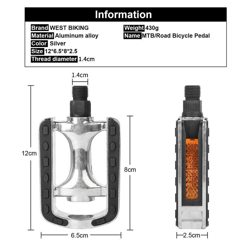 WEST BIKING Velosipēdu pedāļi Pretslīdes alumīnija sakausējuma īpaši vieglie riteņbraukšanas pedāļi 14 mm vītnes diametrs kalnu ceļu velosipēda pedālis